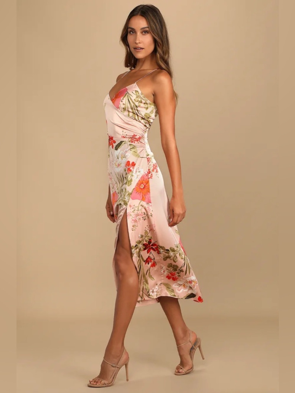 Lulus Remarkable Entrance Pink Floral Print Satin Midi Dress